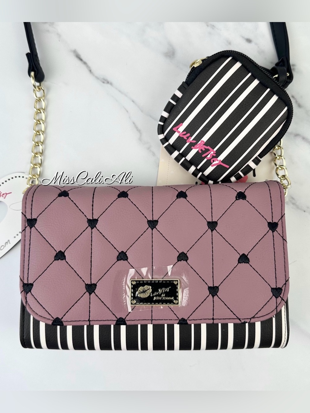 NWT BETSEY JOHNSON Luv Betsey Quilted Crossbody Bag + Coin Pouch